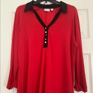 Kim Rogers L Red LS shirt with Black Trim Collar